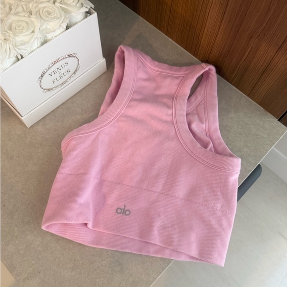 ALO Seamless Delight High Neck Bra in Sweet Pink - Picture 2 of 2